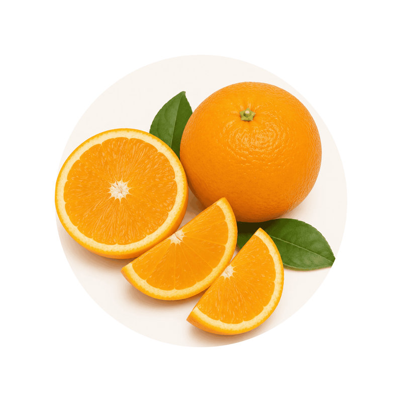 Vitamin C ingredient close-up on a cream circular background
