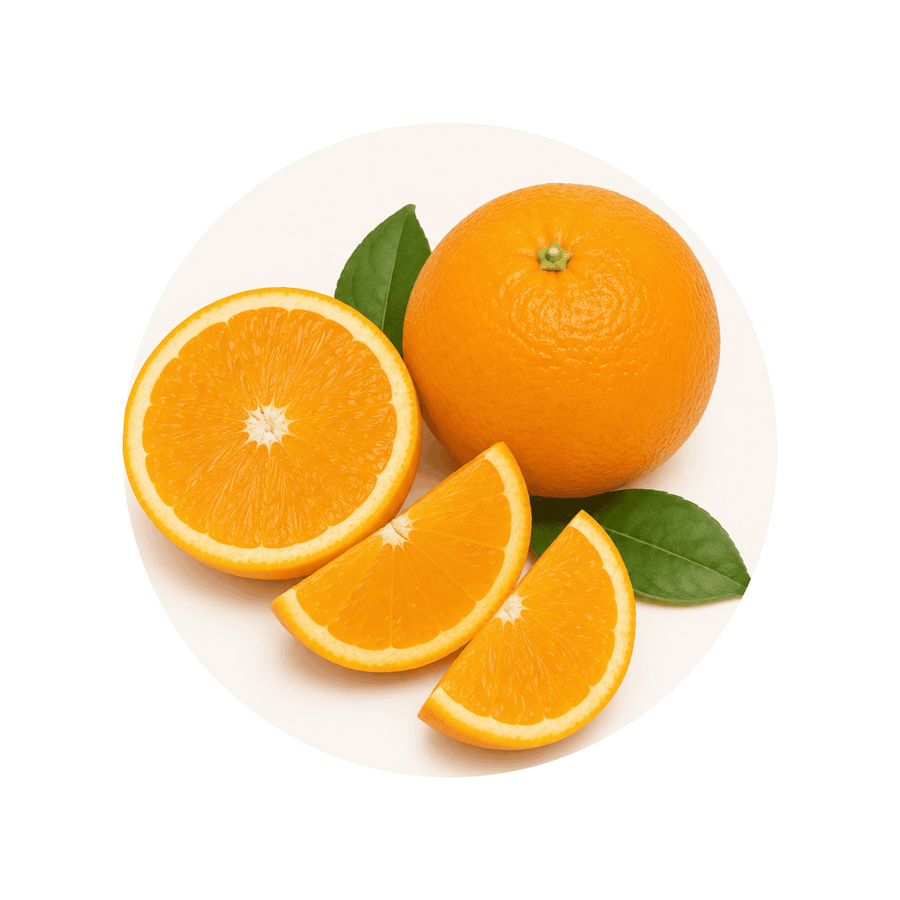 Vitamin C ingredient close-up on a cream circular background