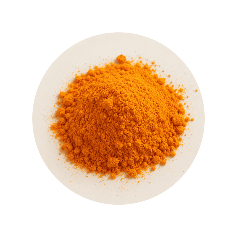 CoQ10 ingredient close-up on a cream circular background