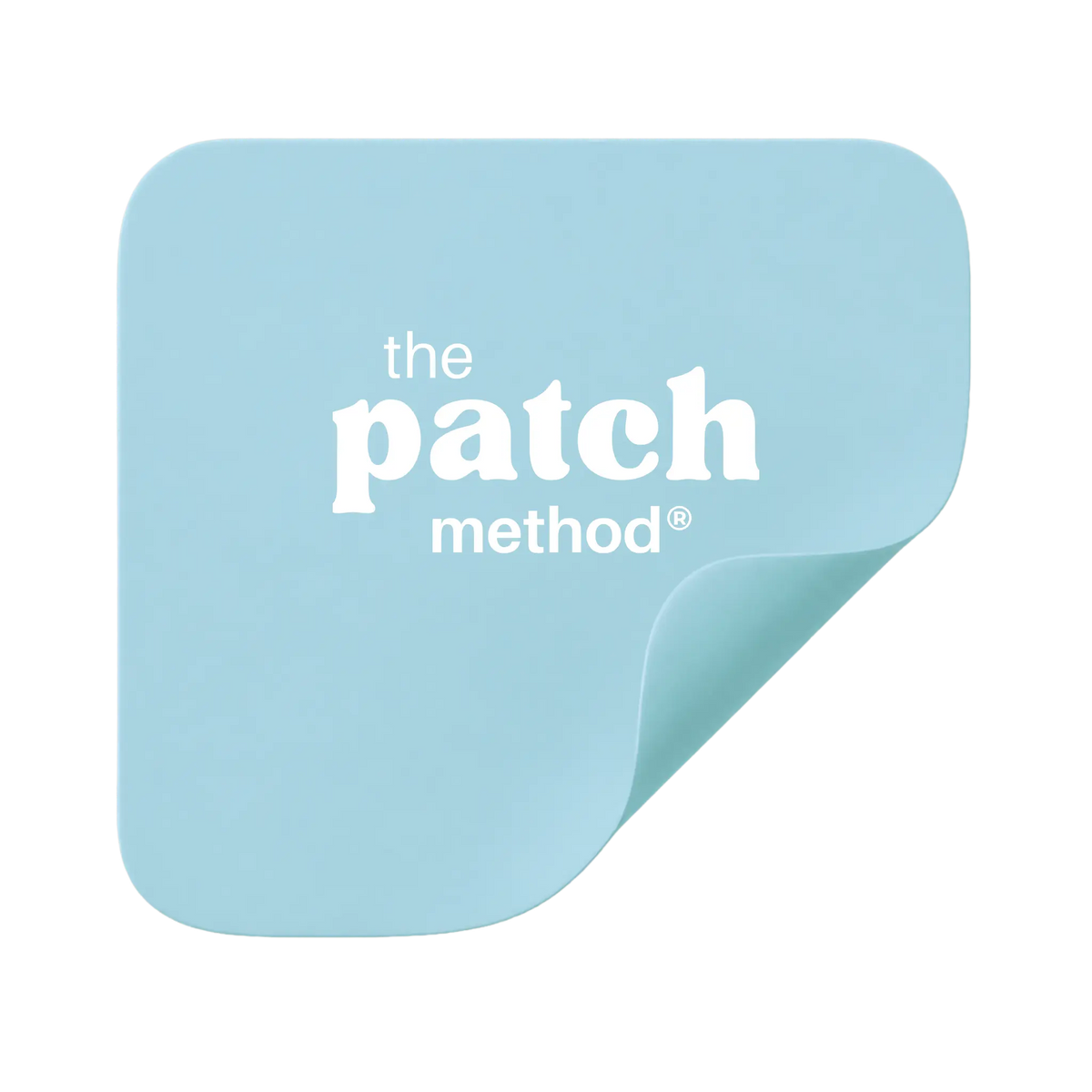 Light blue The Patch Method patch icon with a peeled corner, shown on a transparent background