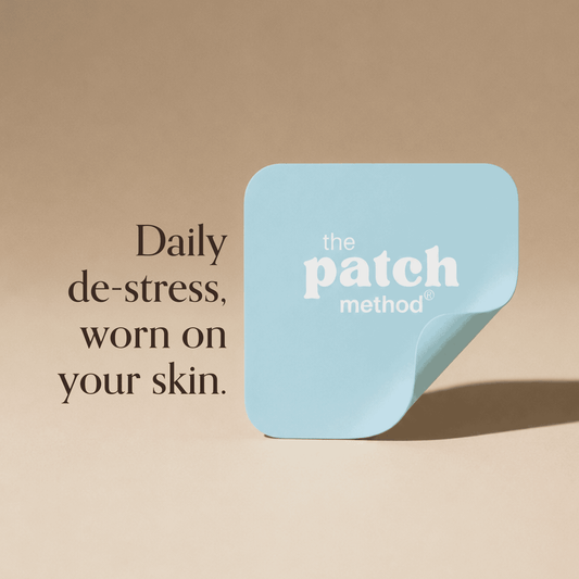 Ingredient wheel showing dried herbs and botanicals arranged around a Patch Method logo tile, labeled Topical Delivery, Enhanced Benefits, 10+ Vitamins, Nutrient Rich, Convenient, and Superior Absorption
