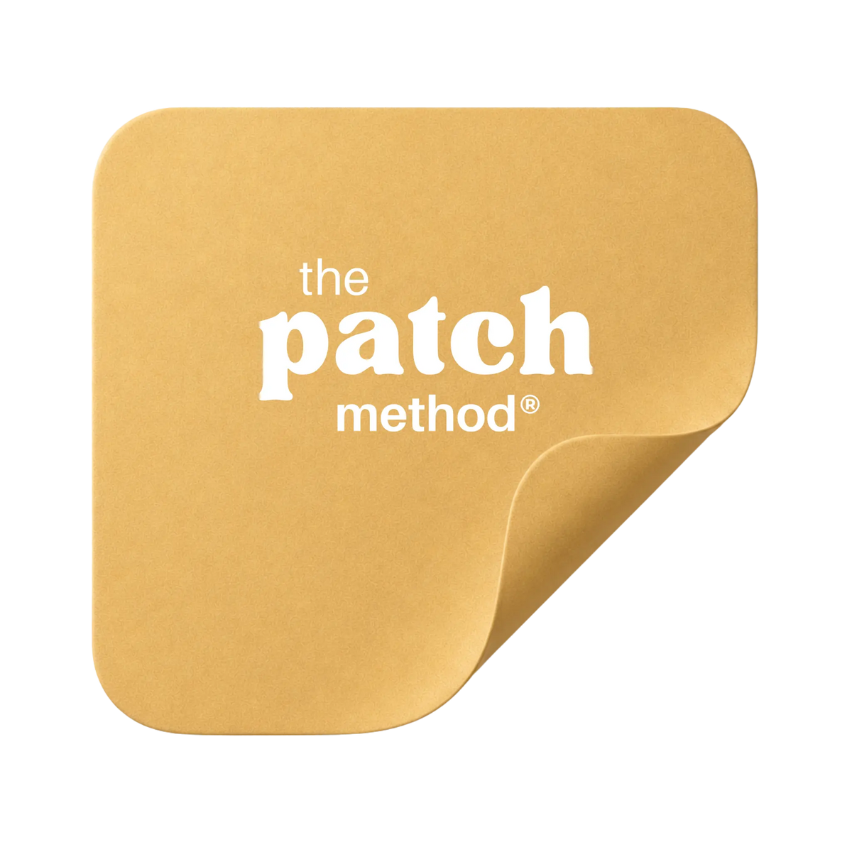Golden-yellow The Patch Method patch icon with a peeled corner, shown on a transparent background