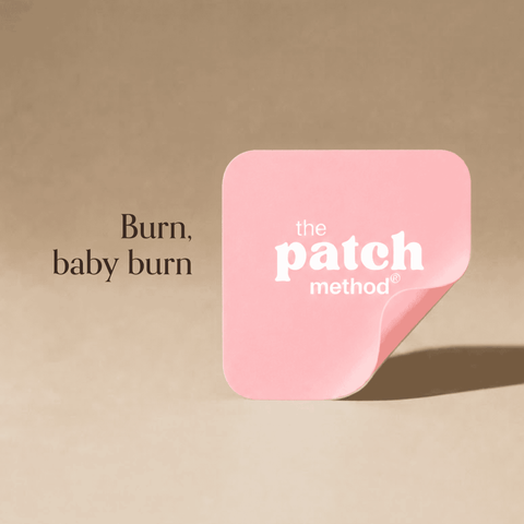 Pink Patch Method patch shown against a tan background beside the text Burn, baby burn